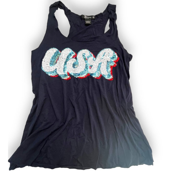 Miss Chievous *USA* sequin Tank Top | Sz Womens M, Navy Blue NEW N1 - Picture 6 of 10